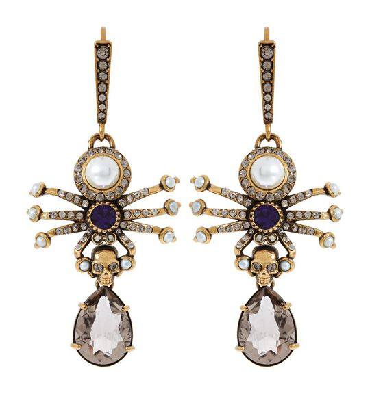 施华洛世奇水晶、人造珍珠、金色耳环展示图
