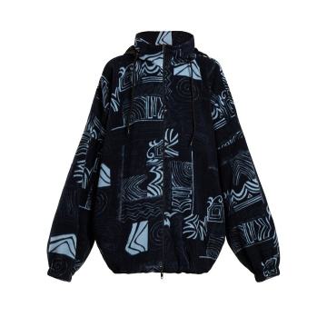 Oversized abstract-print fleece jacket