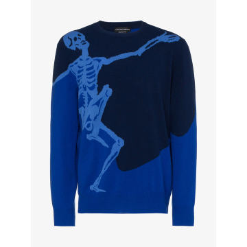 Blue wool dancing skeleton jumper