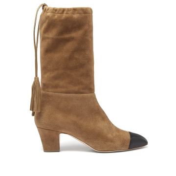 Tiptoe square-toe suede knee-high boots
