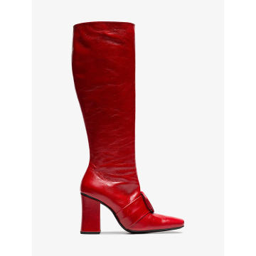 red knee length 90 leather boots