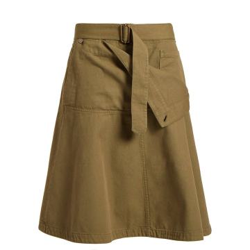 Folded-front A-line cotton skirt