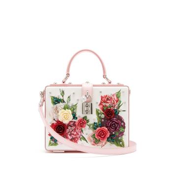 Embellished floral-print leather box bag