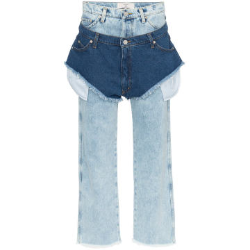 high waisted jeans with a denim shorts layer