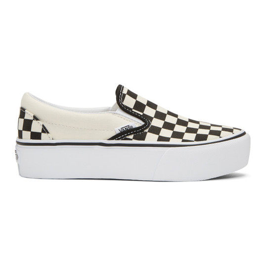 Off-White & Black Checkerboard Classic Slip-On Platform Sneakers展示图
