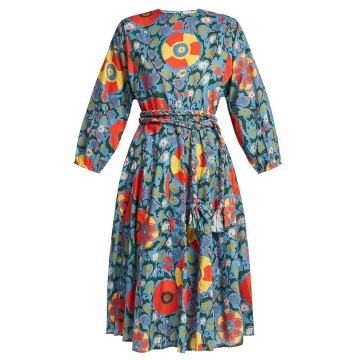 Floral-print cotton midi dress
