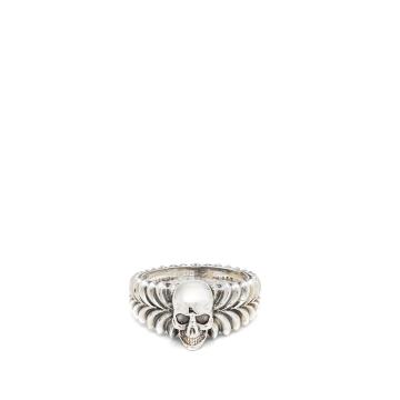 Skull-centre sterling-silver ring