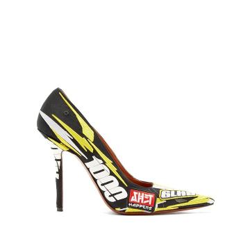 Racer-embroidered point-toe pumps