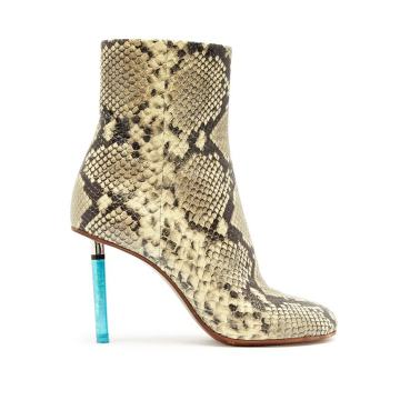 Python-effect lighter-heel leather ankle boots