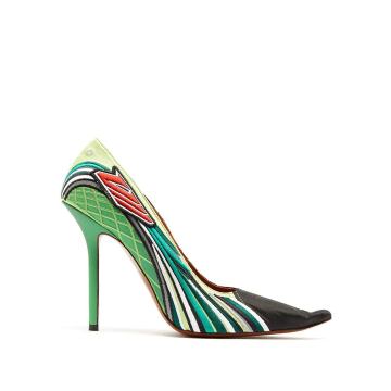 Racer-embroidered point-toe pumps