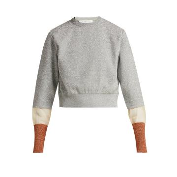 Metallic striped-cuff knit sweater