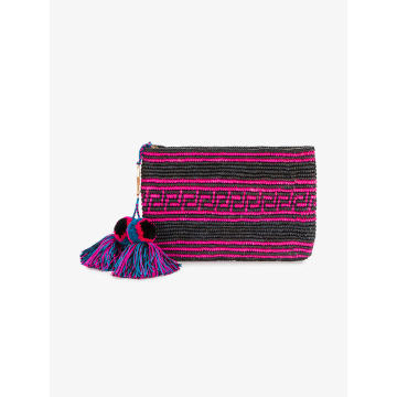 woven canvas pouch with pompom tassels