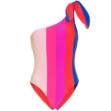 one-shoulder striped swimsuit