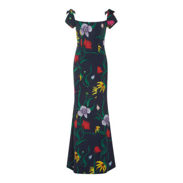 Off-The-Shoulder Floral Cotton-Blend Gown