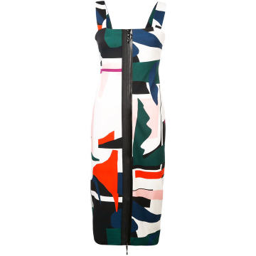 expressionist print zip-up dress