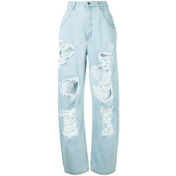 high waist distressed baggy jeans