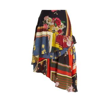Blossom floral-print asymmetric tiered skirt