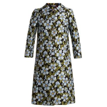 Single-breasted floral-jacquard coat