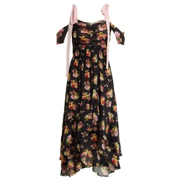 Dehebra ruched floral-print georgette dress