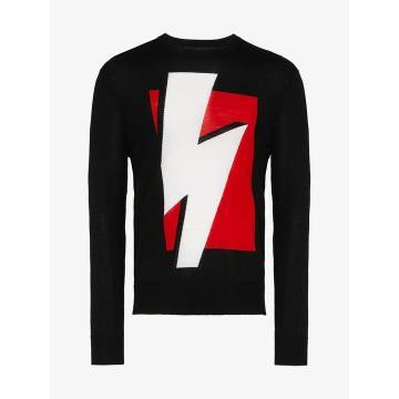 Lightning bolt knit crew neck sweater