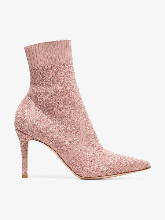 pink fiona 85 bouclé stretch fabric ankle booties展示图