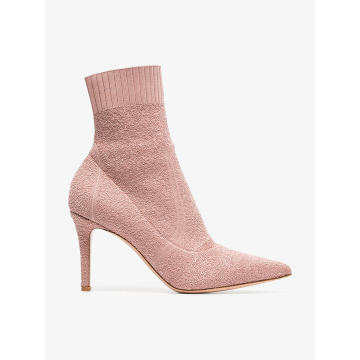 pink fiona 85 bouclé stretch fabric ankle booties