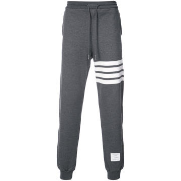 灰色棉质4条纹细节运动裤