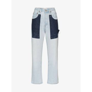 high waist patch straight jeans