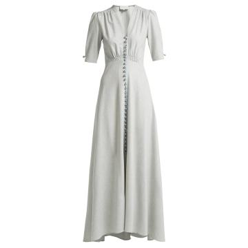 Wool-blend V-neck button-down tea gown