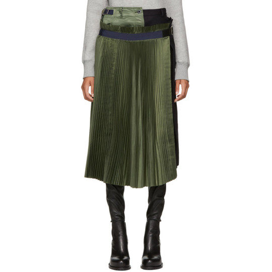 Khaki & Navy Wool Pleated Skirt展示图