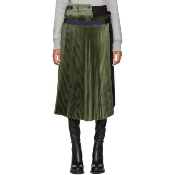 Khaki & Navy Wool Pleated Skirt