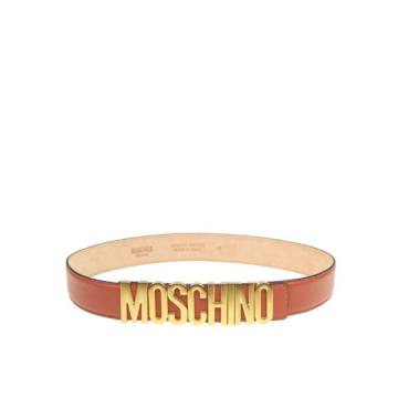 Moschino Belt In Rose Leather With Logo