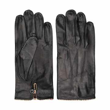 striped trim leather gloves