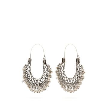 Silver-tone logo-charm hoop earrings