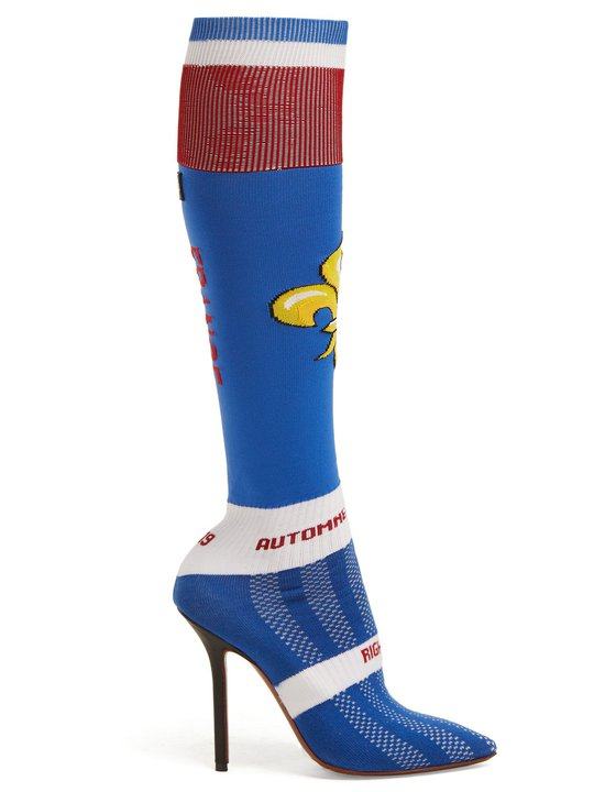 Fleur-de-lis jacquard knee-high sock boots展示图