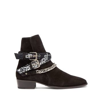 Bandana & chain ankle-strap suede ankle boots