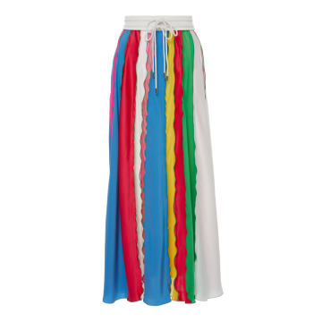 Chaud Striped Silk Chiffon Midi Skirt
