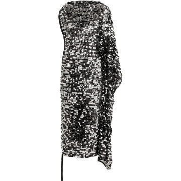 多种穿法亮片绢网弹力金属丝面料中长连衣裙