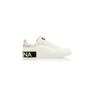 Metallic Leather-Trimmed Logo Sneakers