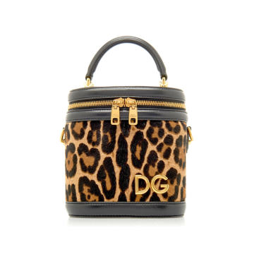 Leather-Trimmed Leopard Print Bucket Bag