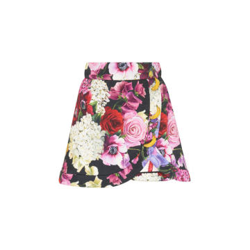 Banana-Embellished Floral Jacquard Mini Skirt