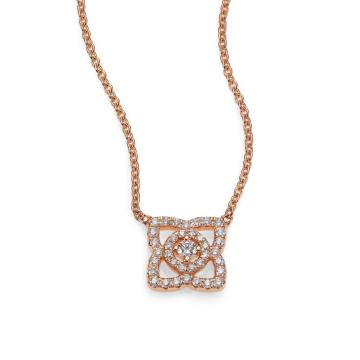 Enchanted Lotus Diamond &amp; 18K Rose Gold Mini Pendant Necklace