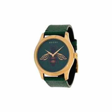 G-Timeless bee print leather watch