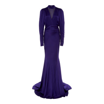 High Neck Long Sleeve Satin Gown