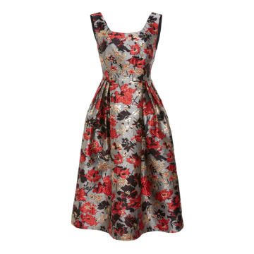 Scattered Flowers Metallic Brocade Fit & Flare Dress