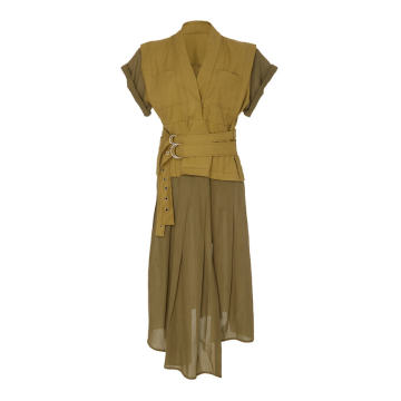 Kinney Double Belted Combo Midi Dress