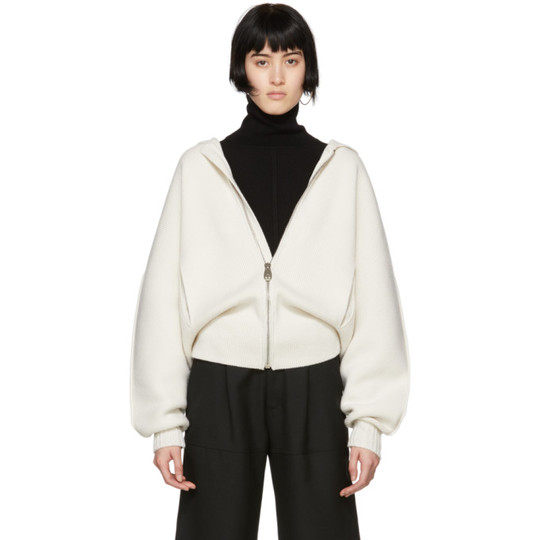 White Cashmere Knit Chunky Hoodie展示图