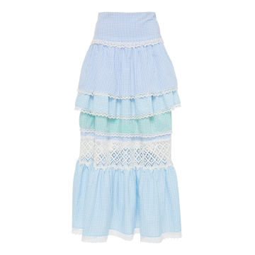 Two-Tone Cotton Blend Tiered Skirt