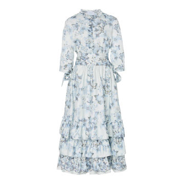 Butterfly Tiered Cotton Blend Midi Dress