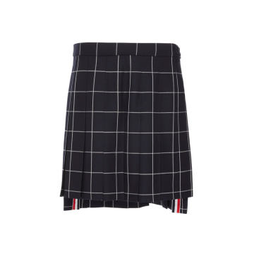 Pleated Wool Plaid Mini Skirt